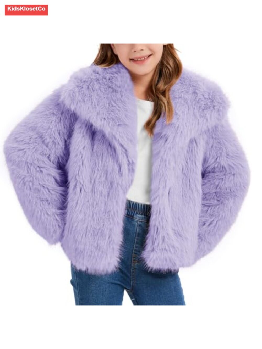 Faux Fur Coat Girls Fluffy Jacket Winter Snap Front Shawl Lapel